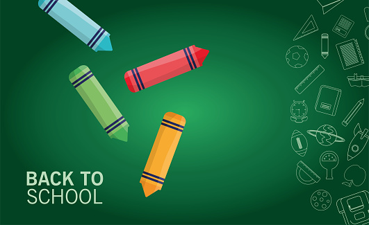 back to school lettering season with colors crayons in chalboard background vector illustration design