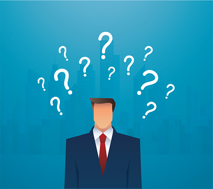 businessman and question marks vector illustration