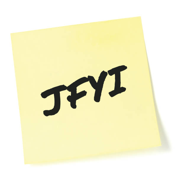 istock Just for your information initialism JFYI black marker written acronym text, isolated yellow post-it to-do list sticky note abbreviation sticker macro closeup, information newsletter bulletin info notice concept, letter document metaphor, large detailed r 1278199405