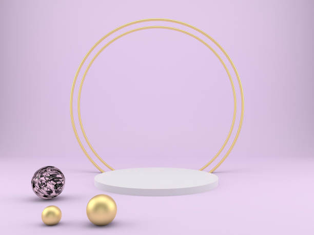 istock 3d rendering studio with geometric shapes, podium on the floor. Platforms for product presentation, mock up background. 1278200980