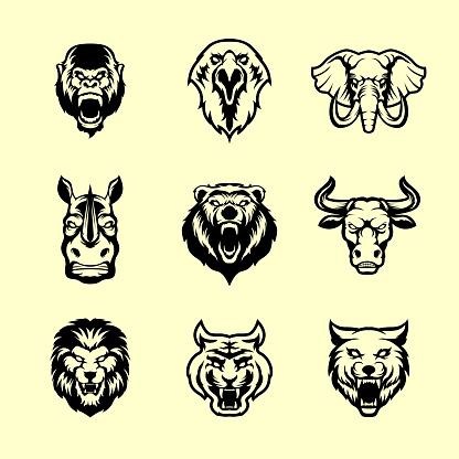editable vector illustration of an animal head mascot icon sets with aggressive expression