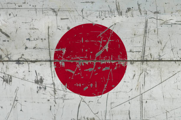 istock Japan flag painted on cracked dirty surface. National pattern on vintage style surface. Scratched and weathered concept. 1278204203