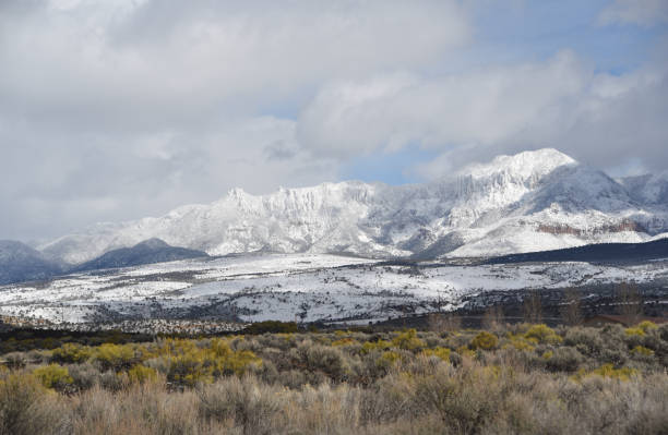 Utah- Panoramic Winter Desert Mountain Landscape in Snow Storm