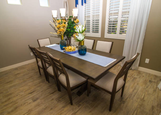 istock Dining Room With Wooden Table And Six High Back Chairs 1278208212