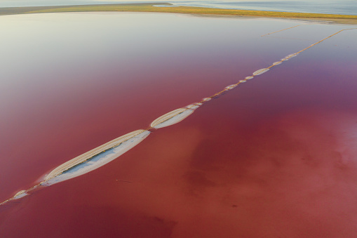 Scenic aerial view of pink salt lake