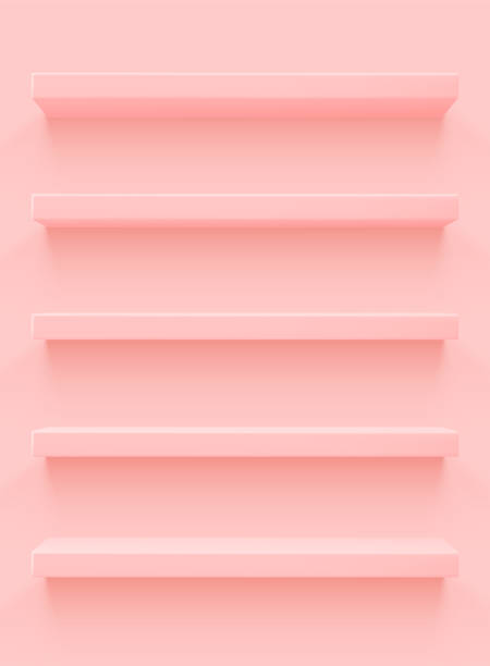 istock Pink 3d shelf on the wall. Wooden horizontal realistic empty shelf 1278213013