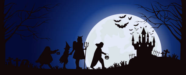 istock Halloween Sillhoute Children Trick Or Treat full moon 1278213959