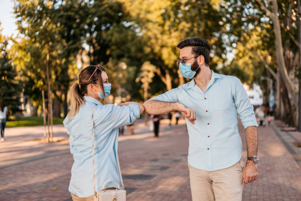 istock Young couple greeting during virus pandemic 1278222238