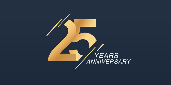 25 years anniversary vector icon. Graphic design element with golden number on isolated background for 25th anniversary
