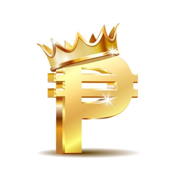 Philippine peso currency symbol with golden crown, golden money sign Philippine peso currency symbol with golden crown, golden money sign, vector illustration on white background philippines currency stock illustrations