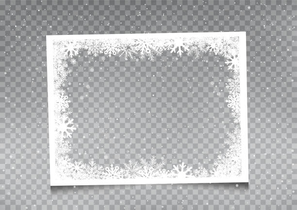 ilustrações de stock, clip art, desenhos animados e ícones de snowy rectangular frame template - vector snowflake christmas decoration winter