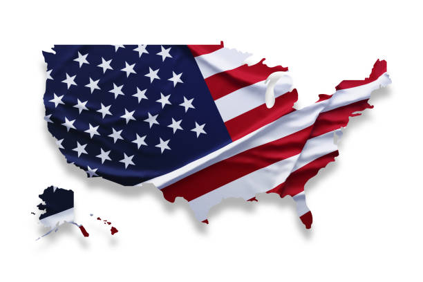 istock USA map shaped flag. American flag pattern in country map shape on white background 1278228835