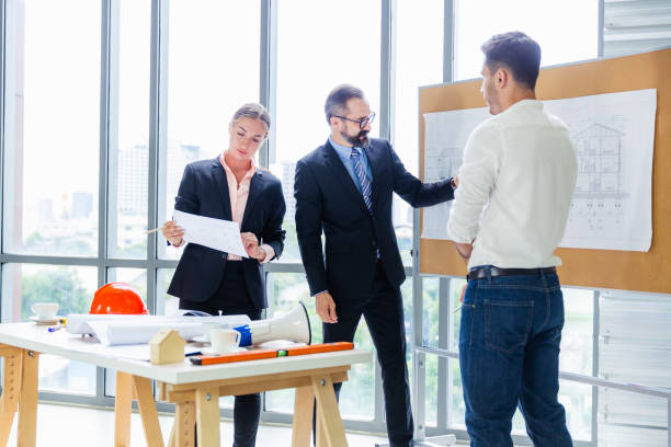 istock Group engineering with executive director ceo or manager working and meeting together, Project planner or architecture discussion with team 1278230618