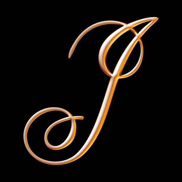 황금 3d 알파벳, 양각 문자 j, 어퍼 케이스 글꼴, 3d 일러스트 - letter j alphabet metal three dimensional shape 뉴스 사진 이미지