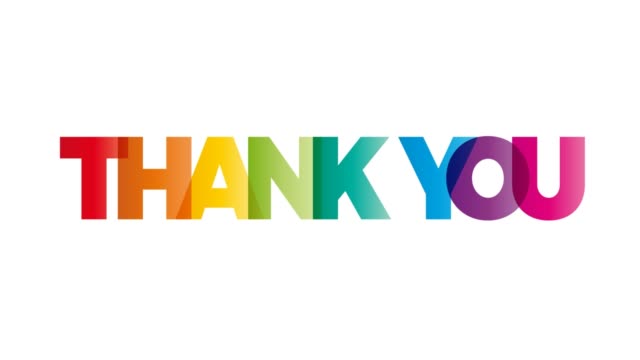 The word Thank you. Animated banner with the text colored rainbow.