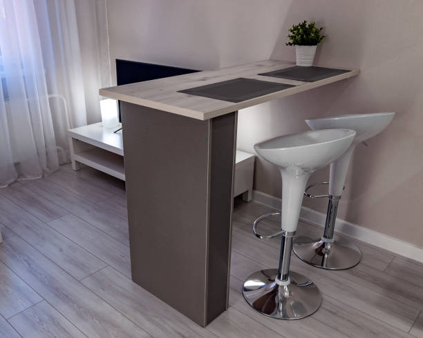 The apartment with a bar and high bar stools
