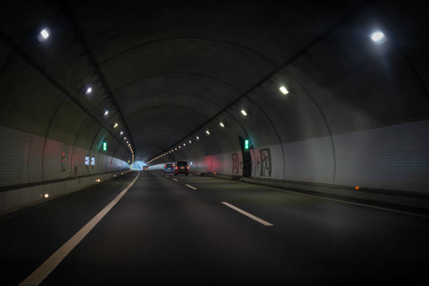 Photo of highway tunnel. Traffic image.