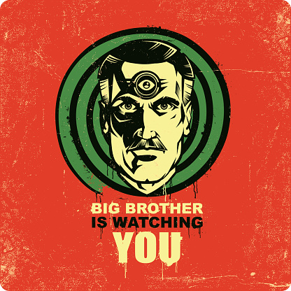 Classic sci fi symbol of spying and oppression, big brother face.