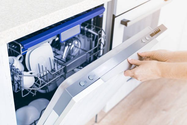 istock Home appliance dishwashing machine in kitchen interior, no people 1278239467
