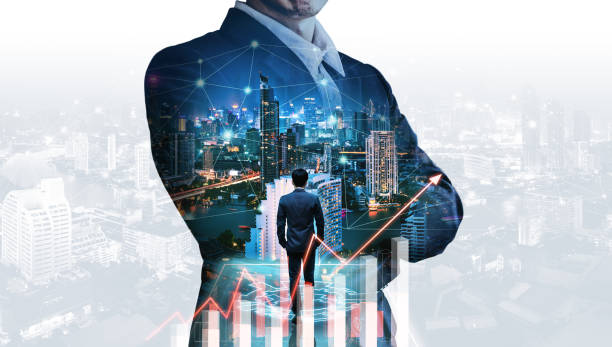 istock Double exposure business man on futuristic network connect city technology background 1278241687