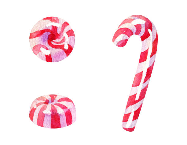 istock Christmas candy cane with bow and Holly berry set. Watercolor hand drawn illustration, on white background 1278247095