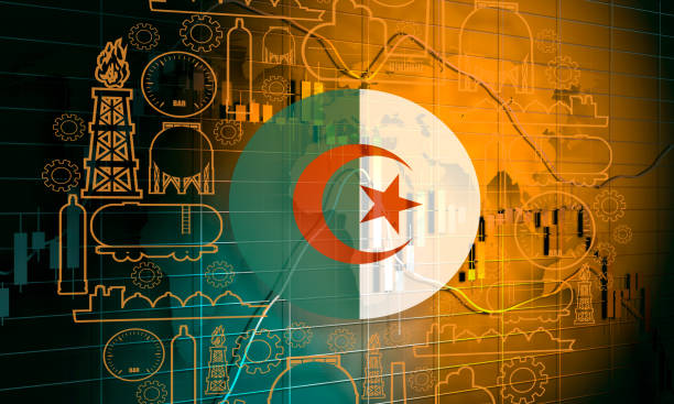 Energy and Power icons Energy and Power icons set. Design concept of natural gas industry. Circle with industrial line icons. Flag of Algeria algeria stock illustrations
