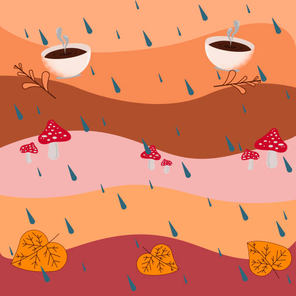 Rainy autumn background. vector art illustration