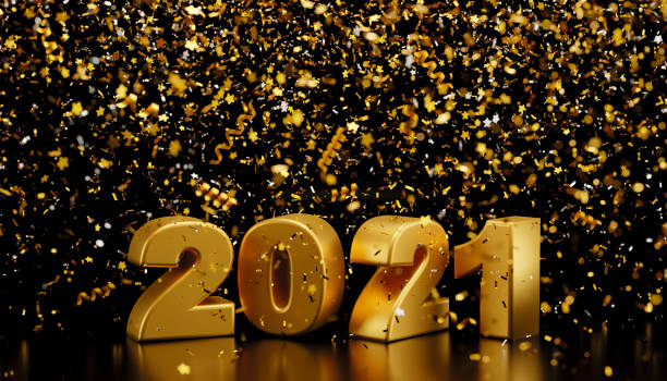 istock Happy new year 2021 and foil confetti falling on black background 3d render 1278259559