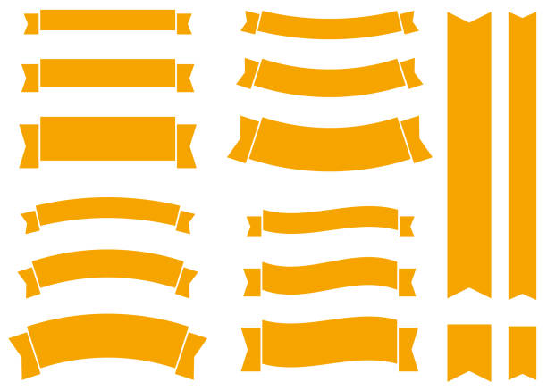 다양한 두께 /오렌지의 심플한 타이틀 리본 - 리본 일러스트 stock illustrations