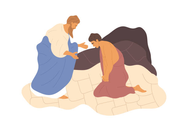 , Abraham sacrificing his son Biblical vector illustration series, Abraham sacrificing his son as a test of faith father abraham stock illustrations