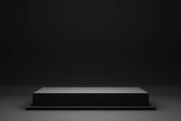 istock Blank product display on dark studio background with pedestal or podium. Empty showcase stand backdrops. 3D rendering. 1278266876