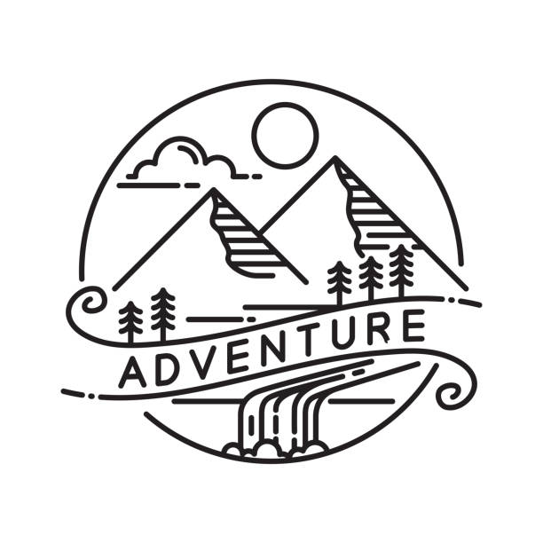 monoline mountain Monoline Mountain Outdoor Badge Design Vector Template camping drawings stock illustrations