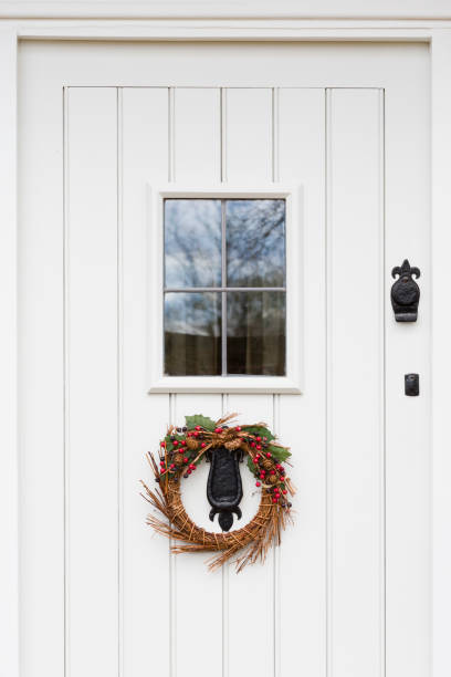 istock Off white, offwhite, gray, grey wooden front door 1278268611