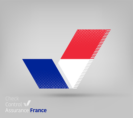 Check mark shaped vector flag illustration of France for international voting, control, assurance etc.