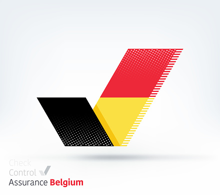 Check mark shaped vector flag illustration of Belgium for international voting, control, assurance etc.