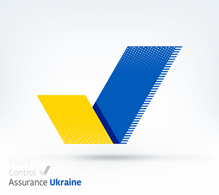 Check mark shaped vector flag illustration of Ukraine for international voting, control, assurance etc.