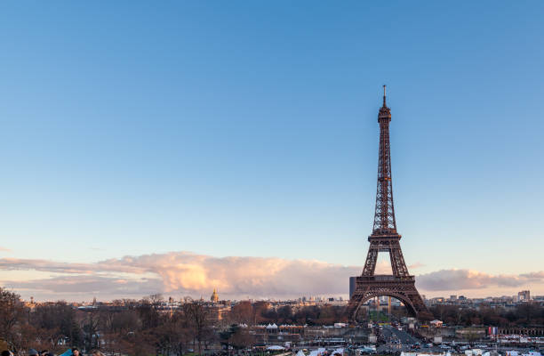 istock Paris cityscape with Eiffel tower at sunset, France. 1278272791