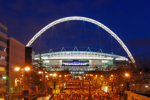 London / UK - March 2009: The illuminated arch of Wembley Stadium in London, UK