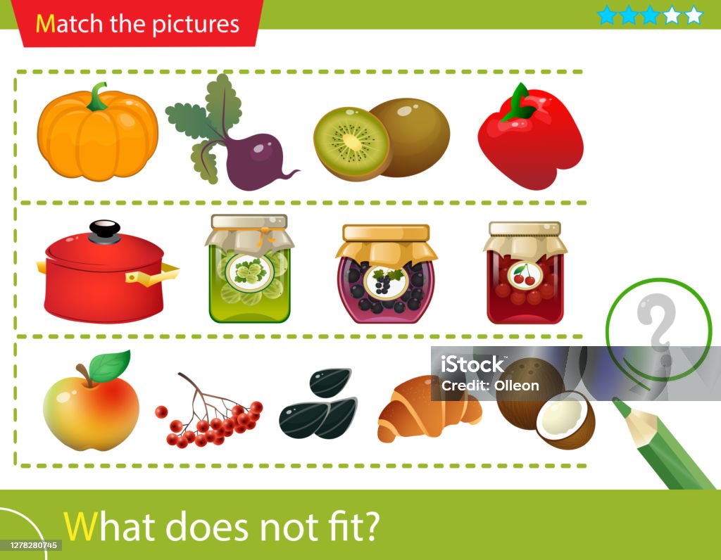 Logic Puzzle For Kids What Does Not Fit Vegetables Jams Fruits And ...