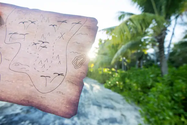 A treasure map leads the way on a deserted island