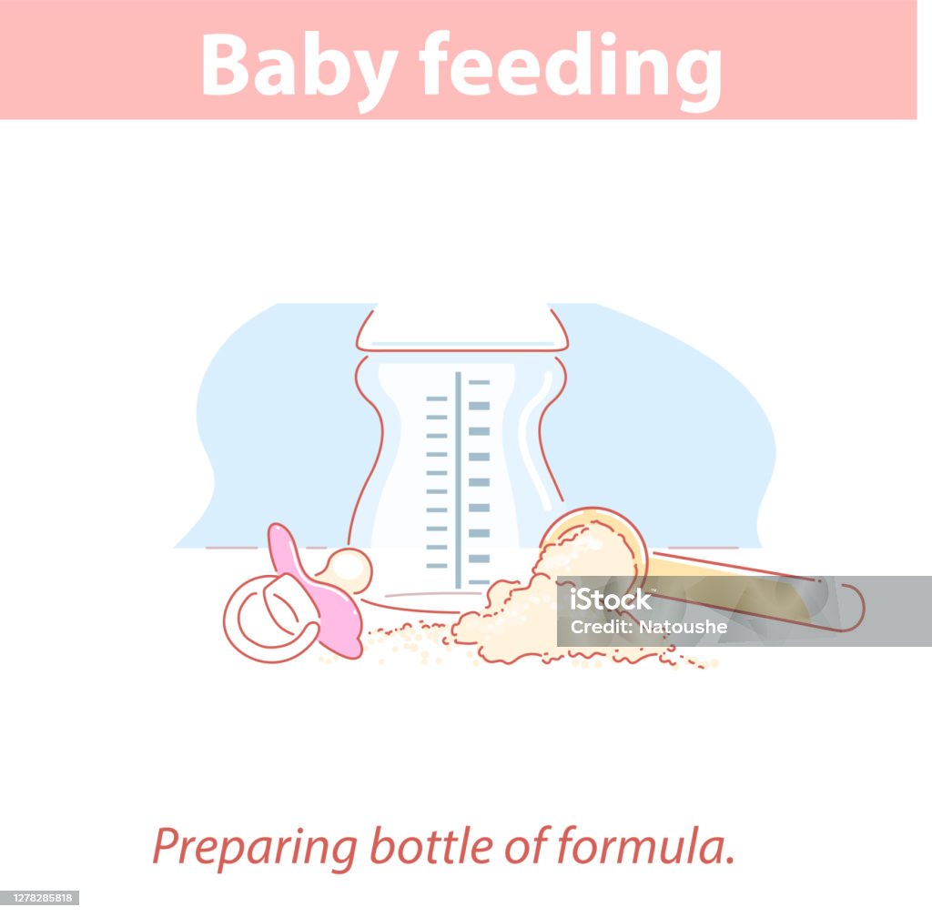Formül şişesi hazırlıyorum. Bebek besleme takviyeleri - Royalty-free Besin takviyesi Vector Art
