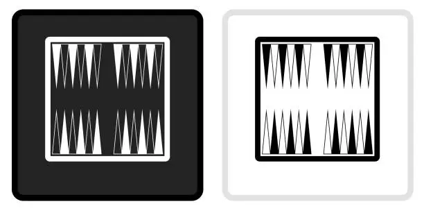 Vector illustration of Backgammon Board Game Icon on  Black Button with White Rollover