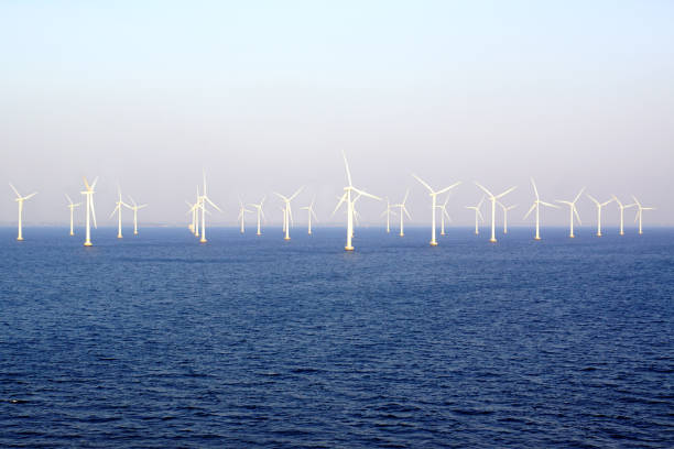 um parque eólico offshore ao sul de malmö, suécia - flutuar na água - fotografias e filmes do acervo