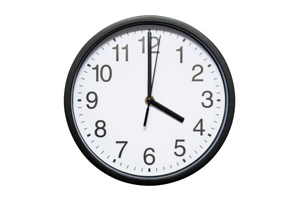 istock Wall clock shows time 4 o'clock on white isolated background. Round wall clock - front view. Sixteen o'clock 1278298092