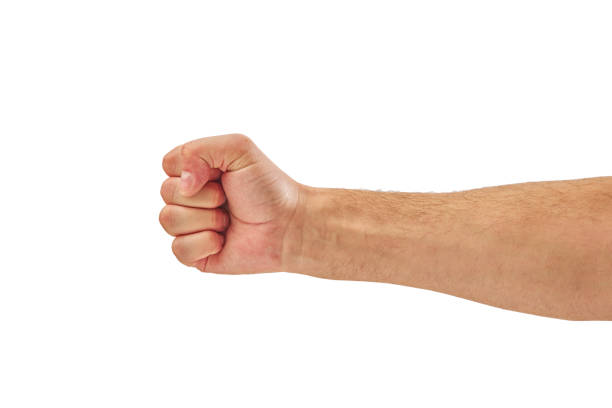 istock Man hand with a fist, isolated on a white background 1278303846