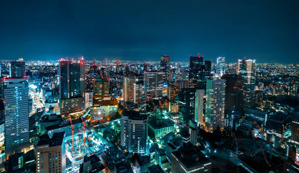 tokyo stadtbild luftbild - city stock-fotos und bilder