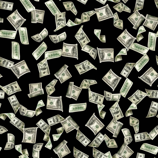 istock Dollars pattern us bill. Washington American cash. Falling usd money isolated on black background. 1278308721