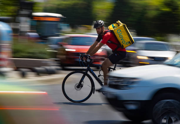 Food delivery courier - Bucharest stock photo