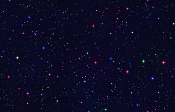 Colorful Space Stars Background Outer space glowing space vibrant rainbow stars abstract background. contrail moon on a night sky stock illustrations