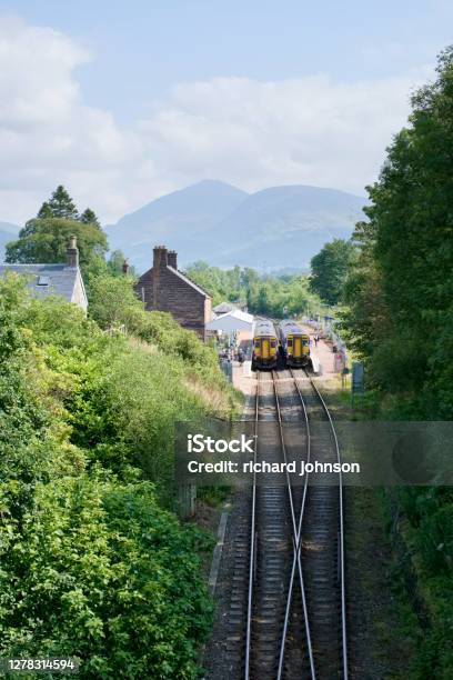 Dalmally Train Station In Scottish Village In Argyll And Bute View From Above Bridge Scotland Stock Photo - Download Image Now